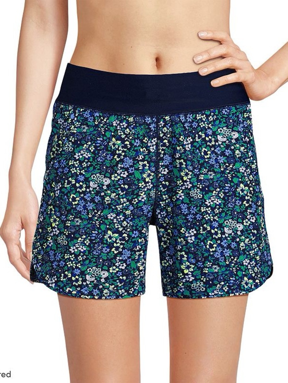 Lands End Women's 8 Swim Shorts w/Panty Quick Dry Pockets Blue Geometric Modest